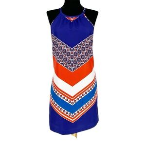 Banana‎ Republic Orange White and Blue Halter Shift Dress Warm Combo SZ 2